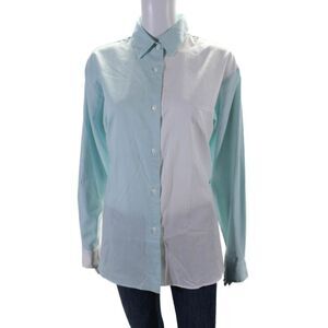 Kimberly Taylor Womens Long Sleeves Button Down Shirt White Blue Size Medium